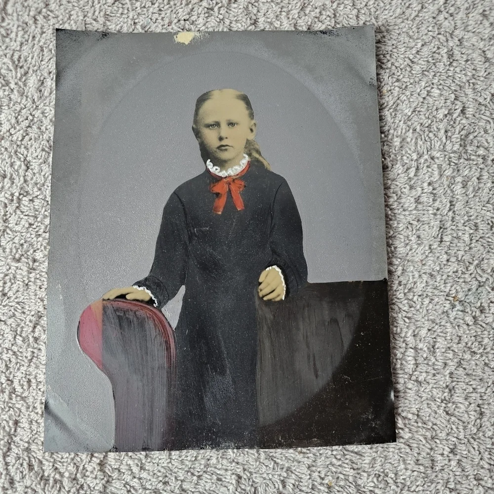 Vintage Full Plate Tintype Photo Young Girl